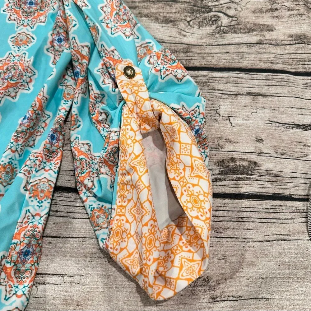 Cabana Life Blue and Orange Tunic / Dress / Cover Up, Swim Material; Size Large